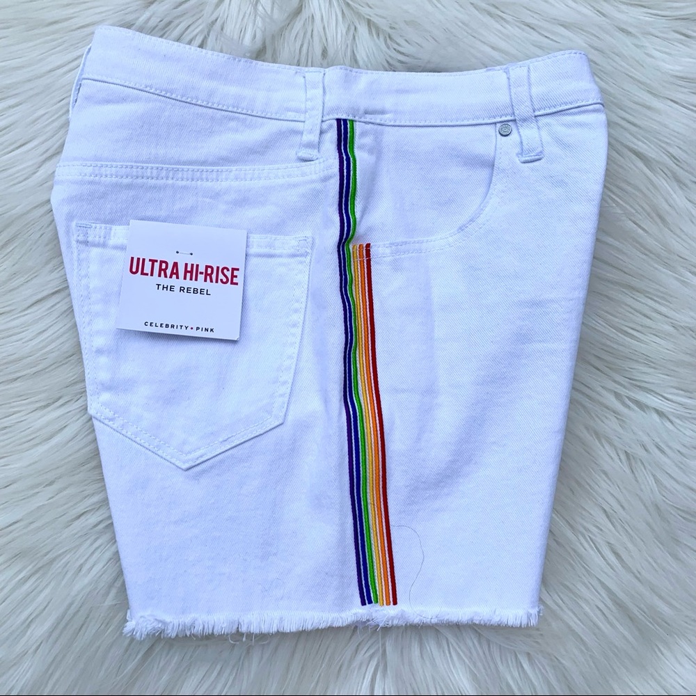 Celebrity Pink Women’s Size 28 White Ultra Hi-Rise Shorts Rainbow Side Stripe